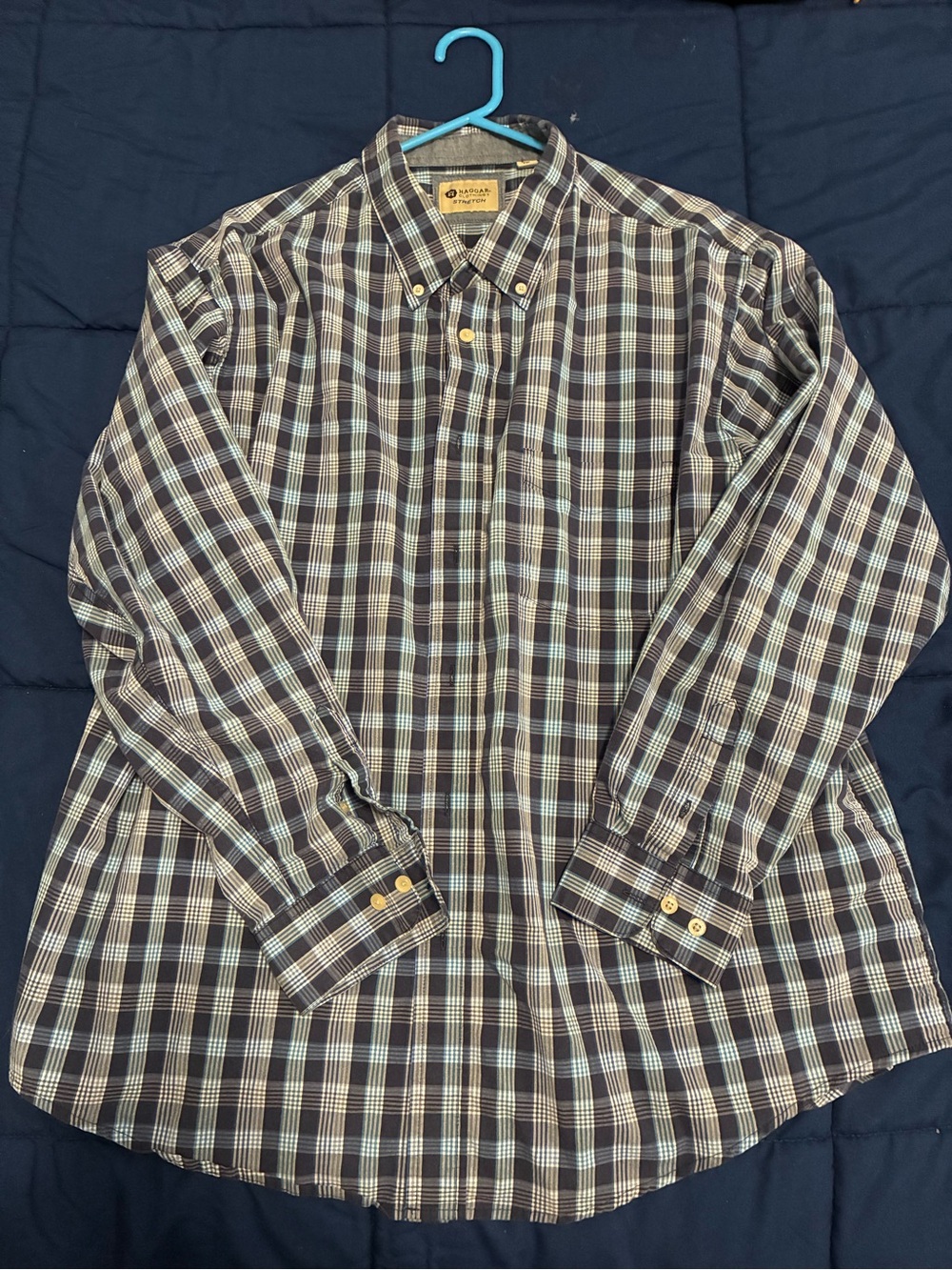 Haggar Men's Plaid Button-Down Shirt in Blue and Black